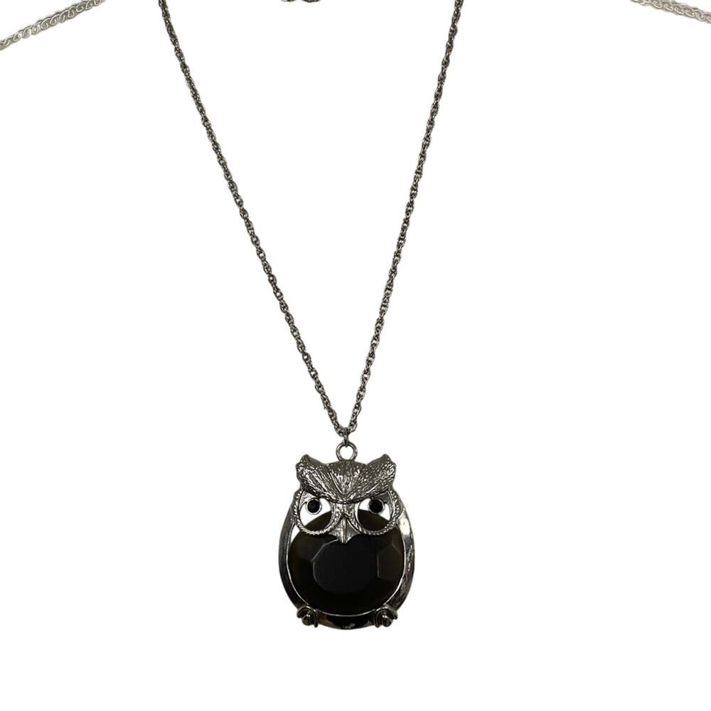 Silver Tone Extra Long Chain Necklace With Owl Pendant